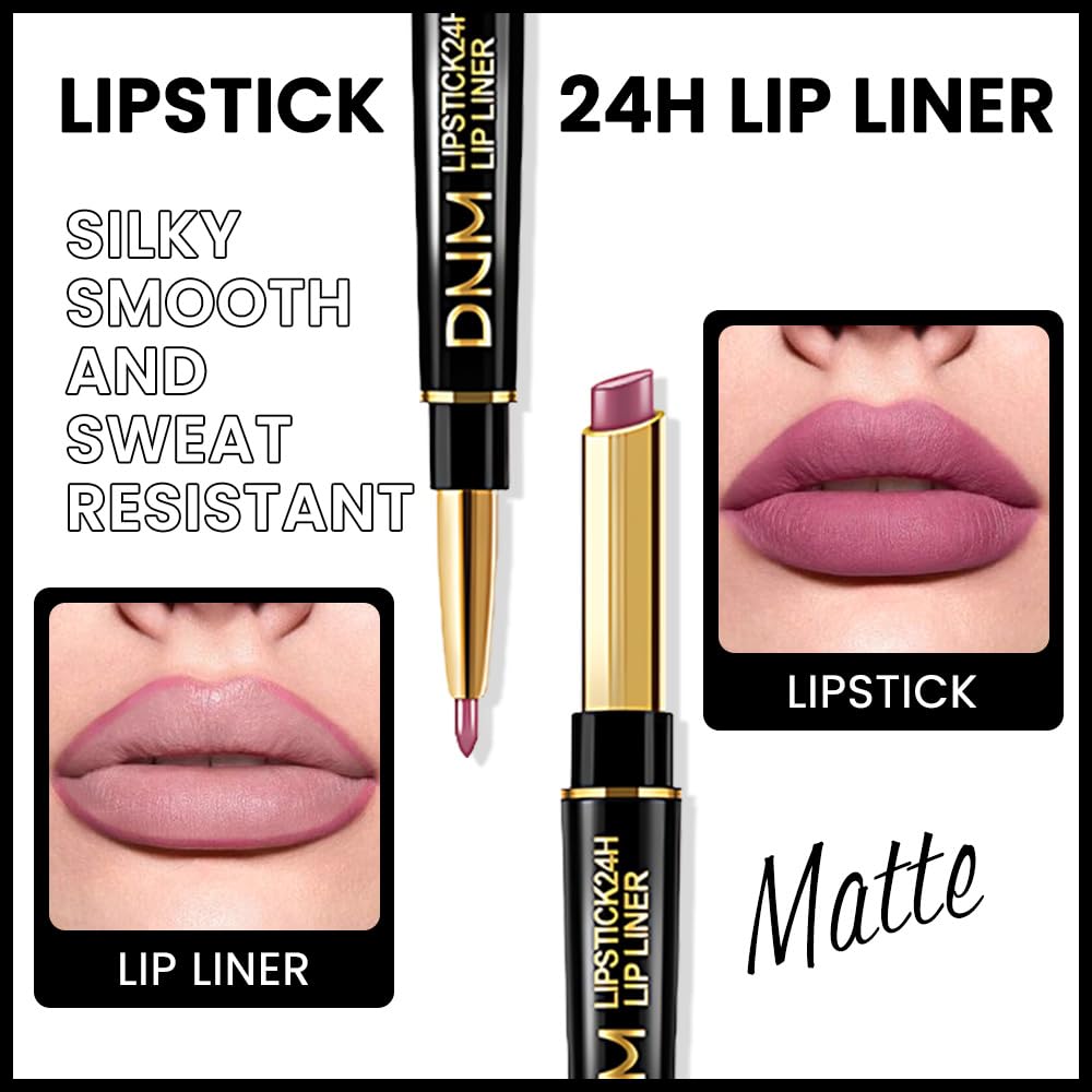 evpct 1Pcs Light Plum Rose Matte Lip Liner and Lipstick Combo Set Kit for Women, Magic Neutral Lipsticks 24 Hours Original Lipstick and Lips Liner Pencil Stain Makeup Long Lasting Waterproof, 24#