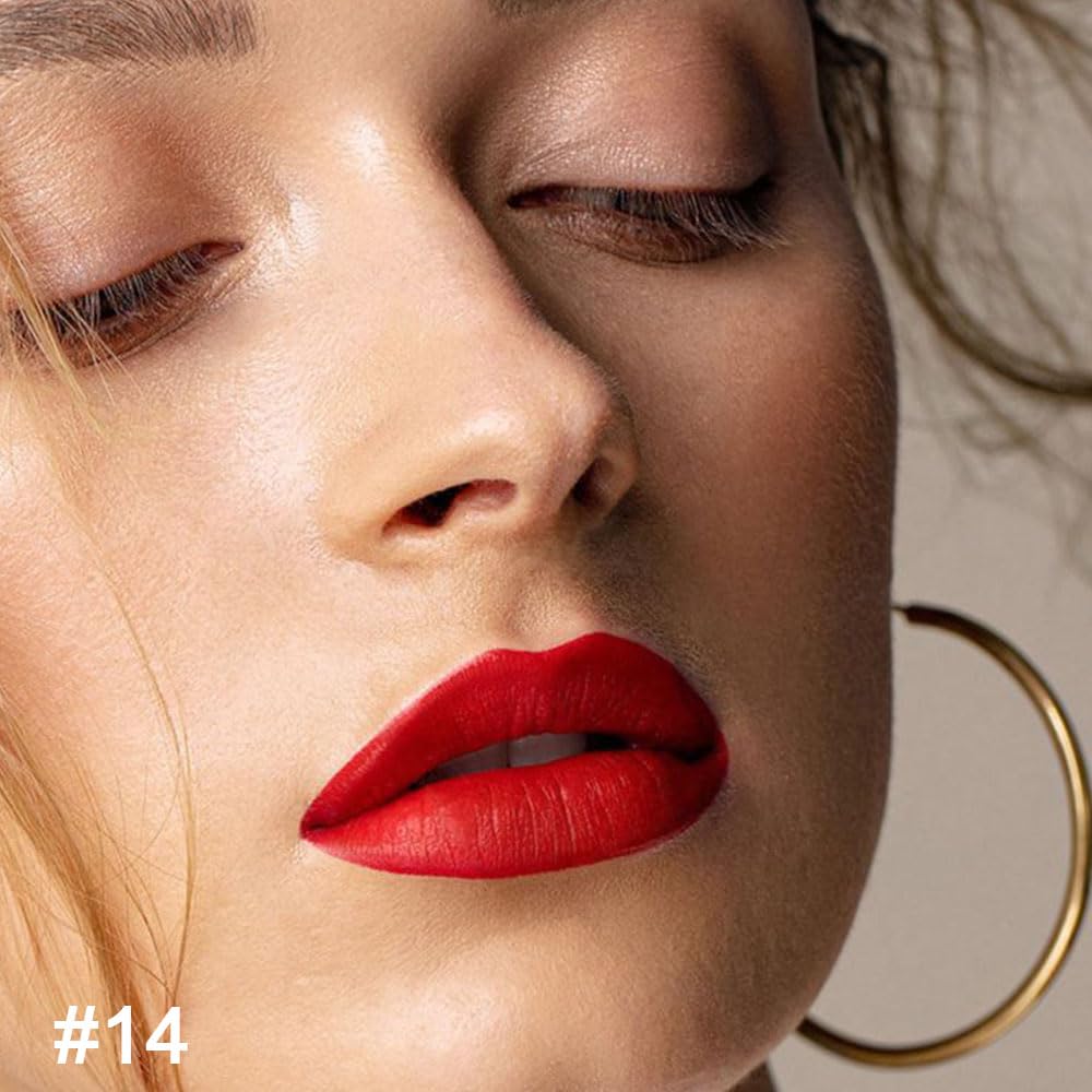evpct 1Pcs Ruby Red Lip Liner and Lipstick Set Kit for Women Matte Lips Kit with Lip Liner Lip Stains Long Lasting Waterproof 24 Hour Lipstick and Lip Liners Combo Lipliners Pencil Set 14#