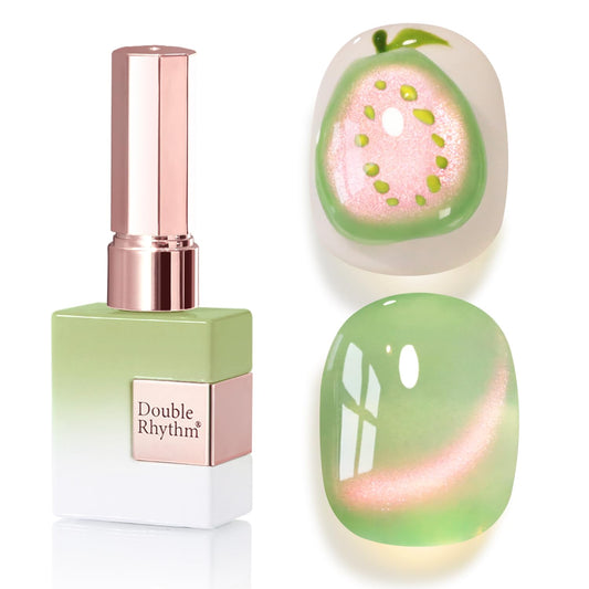 Double Rhythm 0.5 OZ Cat Eye Gel Polish with Magnet 15ML Holographic Glitter Shimmer Translucent Jelly Color Magnetic Nail Polish Salon DIY at Home (Pink Green-MC1215) | alldaygood beauty