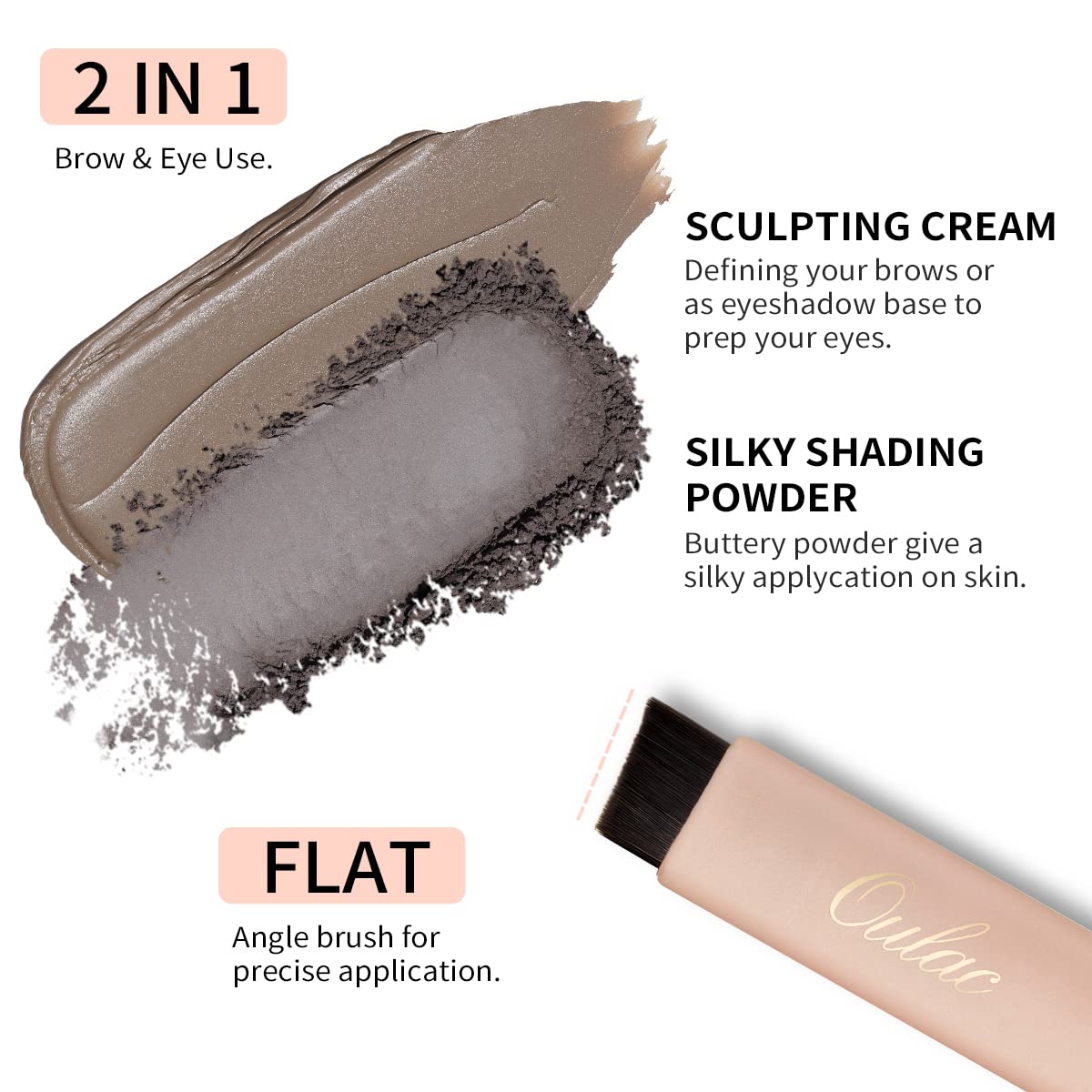 Oulac Waterproof Eyebrow Powder Kit with Brow Brush 2 in1 Long Lasting Instant Eyebrow Pomade & Powder Natural Makeup for Sparse Brows 3.2 g/0.11 oz, (Taupe）