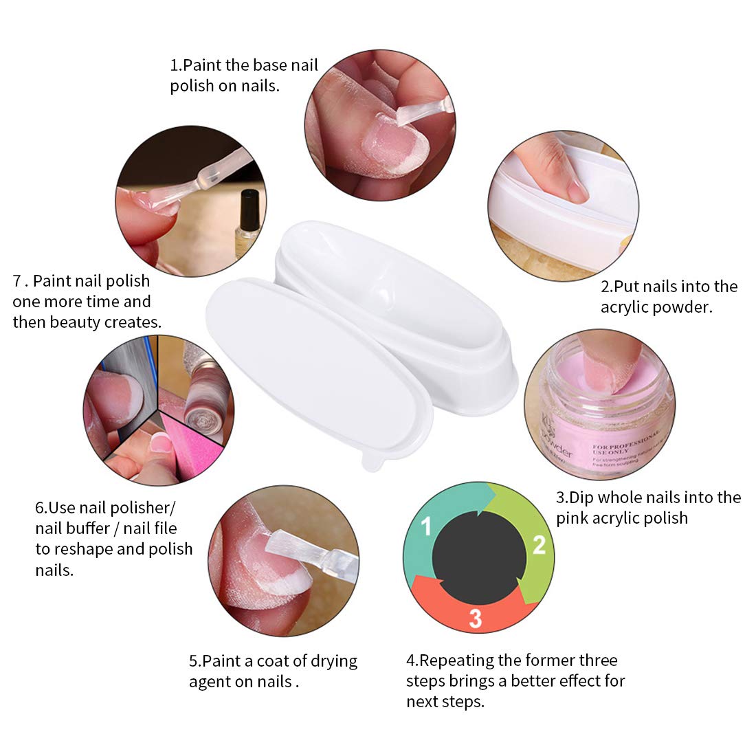 ABS Durable Easy French Dip Tray Dipping Powder Container Dual Use for Short Extended Nails Molding for White Pink Smile Line Pack of 1, HJ-NAT117