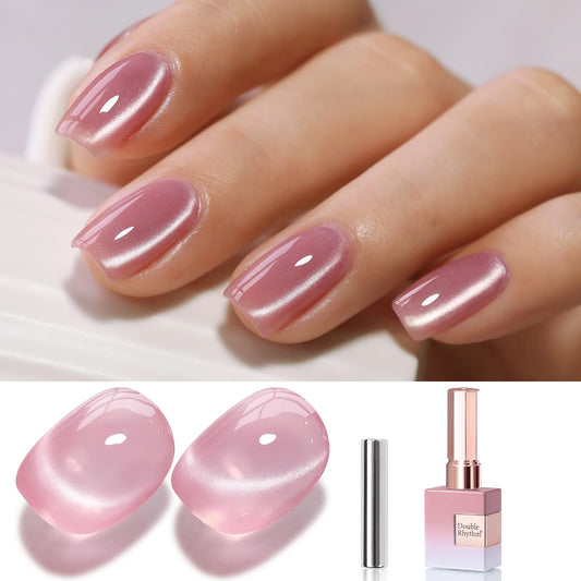 Double Rhythm 0.5 Oz Cat Eye Gel Polish with Magnet Same Color Same Bottle Holographic Glitter Shimmer Translucent Color Salon 15 ML Magnetic Nail Art (Rose Pink-MC1150) | alldaygood beauty