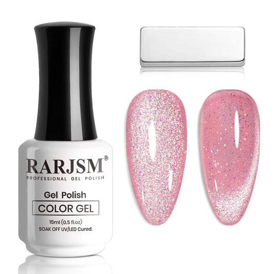 RARJSM Cat Eye Gel Nail Polish Nude Pink Rainbow Iridescent Glitter Natural Skin Tone Color 15ml Sparkle Shimmer Velvet Cateye Gel Polish with Magnetic Stick UV LED Curing Require Home Salon Manicure | alldaygood beauty