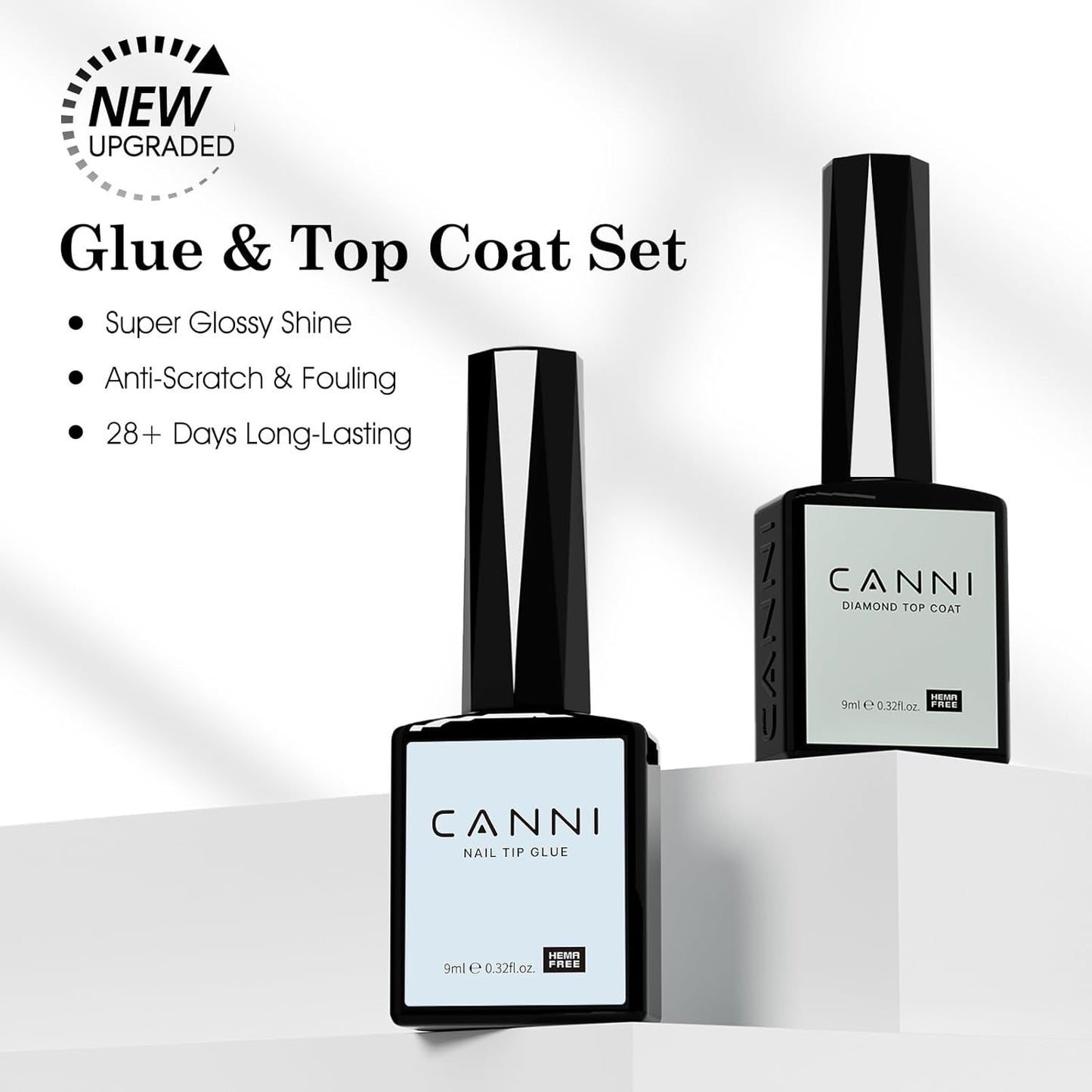 CANNI 2 Pcs No Wipe Top Coat and Gel Nail Glue for Acrylic Nails Tips False Nails Tips Gel Nail Polish Set