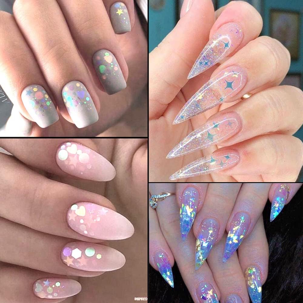 24 Grids Holographic Nail Sequins and 1 Pcs Tweezers,Iridescent Mermaid Flakes Ultra-Thin Colorful Flakes Glitter Sticker,DIY Face Body Eyes for Nail Art Decoration