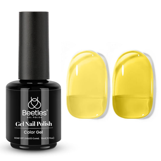 Beetles Yellow Gel Nail Polish, 15ML Clear Yellow Jelly Gel Polish Sheer Translucent Effect Neutral Nail Polish Soak Off UV Golden Sunshine Series French Nail Art Manicure Salon Gift for Women | alldaygood beauty