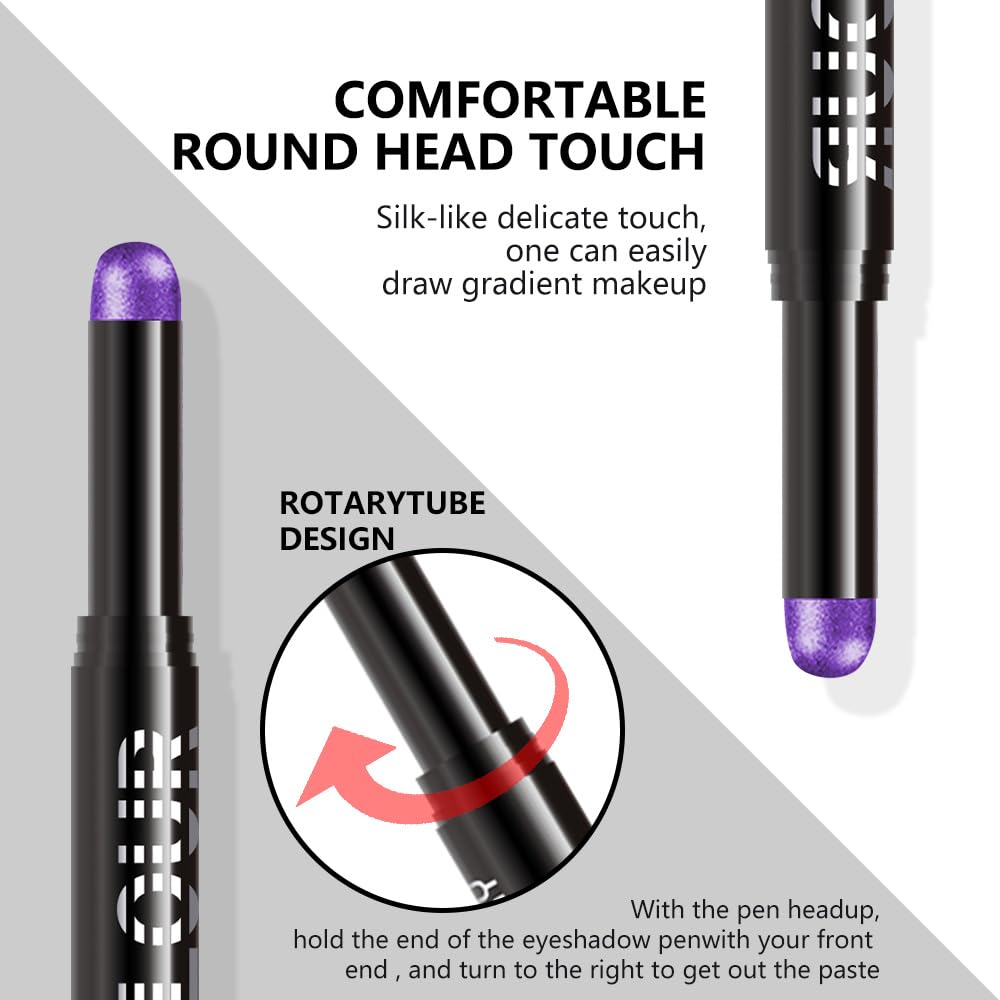 Purple Shimmer Cream Eye Shadow Stick Makeup for Women, Purple Shimmer Matte Eye Shadow Brightener Stick for Eyes, Long-lasting Waterproof Eyeshadow Pencil Applicator Blendable for Eye Highlight 23
