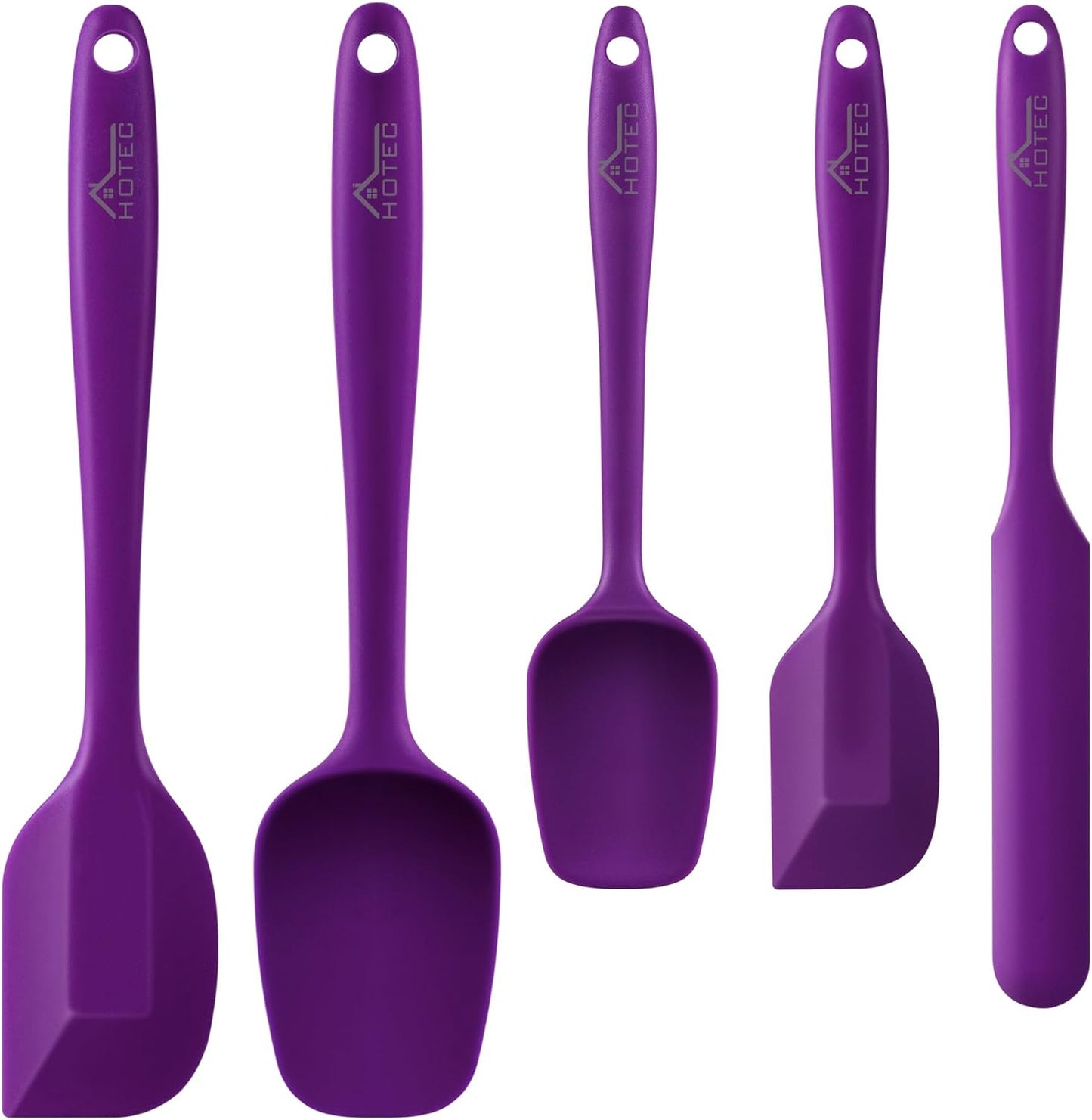 HOTEC 600℉ Heat Resistant BPA-Free Silicone Rubber Spatula Set for Baking, Cooking, and Mixing Non Stick Dishwasher Safe, Purple Set of 5