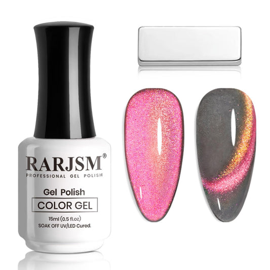 RARJSM Cat Eye Gel Nail Polish Aurora Orange Purple Multi Color Velvet Diamond Cateye Gel Polish with Magnet Stick Reflective Shimmer UV LED Curing Requires Soak Off for Home Salon Manicure 15ml | alldaygood beauty
