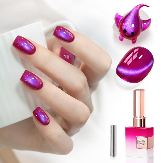 Double Rhythm 0.5 OZ Cat Eye Gel Polish with Magnet 15ML Holographic Glitter Shimmer Translucent Jelly Color Magnetic Nail Polish Salon DIY at Home (Red Purple-MC1261) | alldaygood beauty