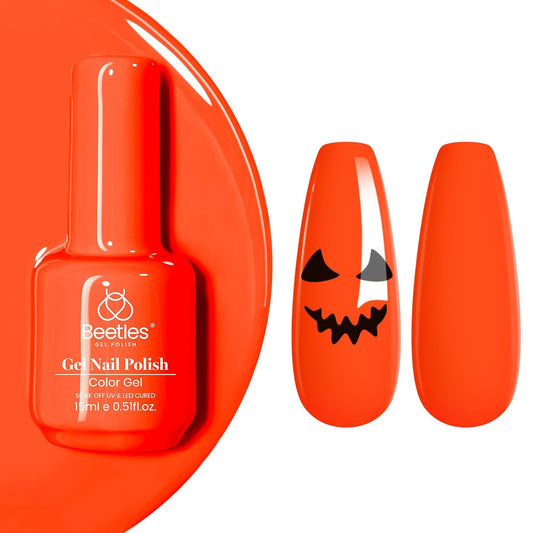 Beetles Neon Orange Gel Polish - Neon Sunset Halloween Gel Nail Polish, Bright Orange Vibrant Color Soak Off UV High Glossy Nail DIY Drawing at Salon Home Nail Art 15ml | alldaygood beauty