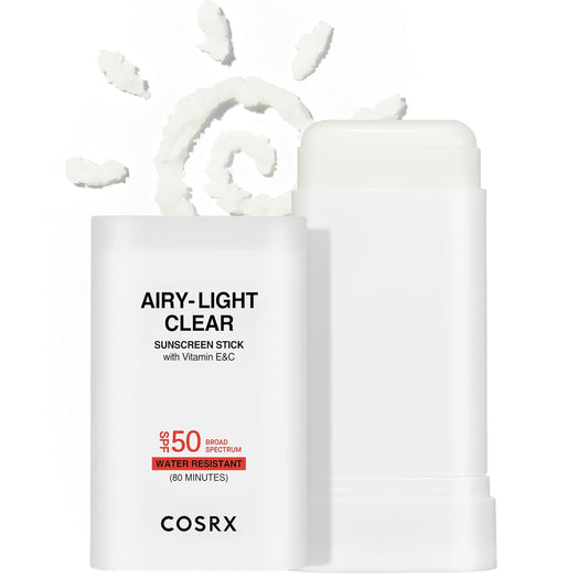 COSRX Airy-Light Clear Sunscreen Stick with Vitamin E & C SPF 50, 0.67 oz, 19g, Lightweight, Travel Essentials, Summer Essentials, Korean Skin Care, Korean Matte Sunscreen for Face | alldaygood beauty
