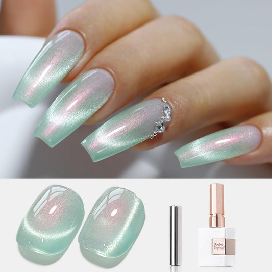 Double Rhythm 0.5 OZ Cat Eye Gel Polish with Magnet 15ML Holographic Glitter Shimmer Translucent Jelly Color Magnetic Polish Salon DIY at Home (MC1005) | alldaygood beauty