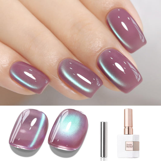 Double Rhythm 15ML Ice Glass Cat Eye Gel Polish with Magnet Holographic Glitter Shimmer Translucent Sheer Color Salon Soak Off Magnetic Nail at Home (Plum Purple-MC1130) | alldaygood beauty