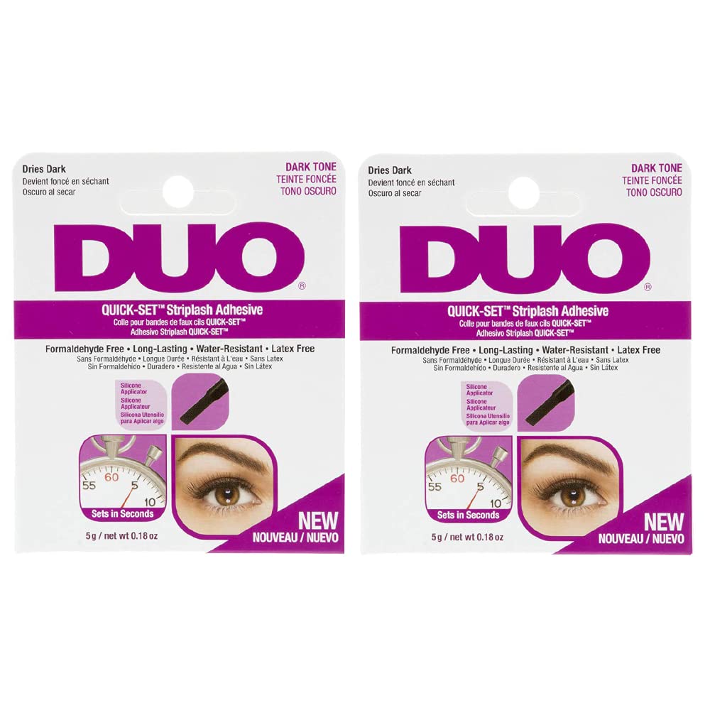 DUO Quick-Set Eyelash Glue Dark Tone – Waterproof Lash Adhesive for False Lashes, Long-Lasting, Fast-Drying Duo Lash Glue, 0.18 oz, 2-Pack