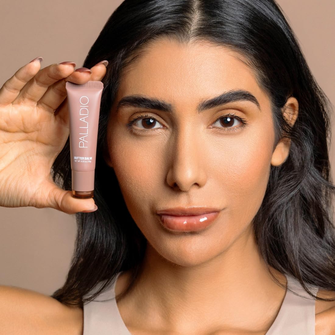 Palladio Butter Balm - Hydrating Lip Balm with Sheer Tint, Aloe, Peptides, Shea Butter, and Vegan Formulation for Instant Moisture, Shine, and Soothing Lip Care, Caramel Glazed