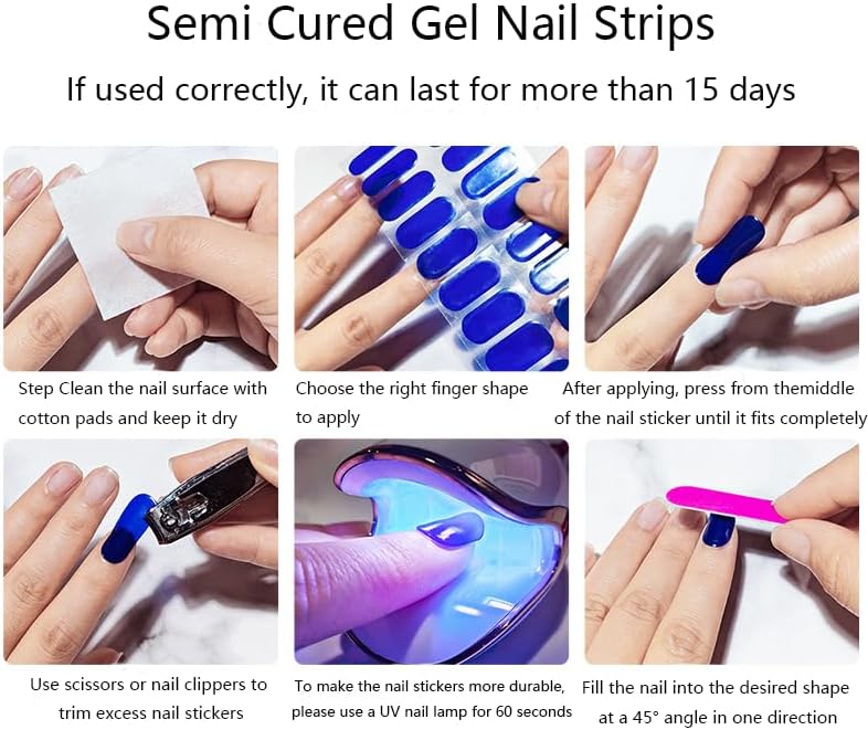 Semi Cured Gel Nail Strips with Butterfly Designs Gel Nail Stickers Glitter Full Cover Nails Wraps Need UV/LED Light with 2 Prep Pads 1Wooen Stick 1Nail File for Women 20Pcs