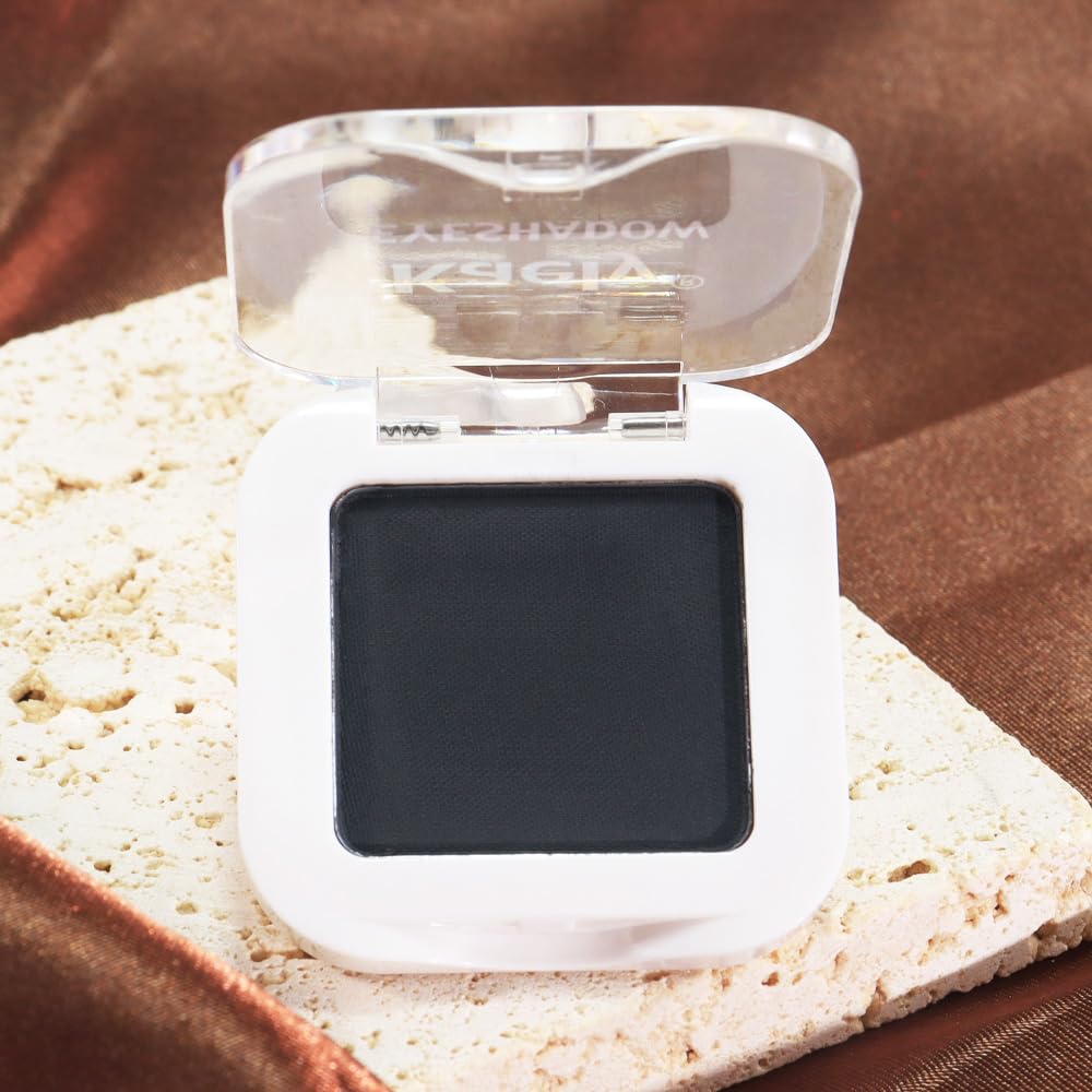Kaely Pressed Single Eyeshadow Makeup, Black Matte Highly Pigmented Monochrome Eye Shadow Palette, Waterproof Neutral Powder Mini Eyeshadow, sombras para ojos, Lightweight Blendable, 07