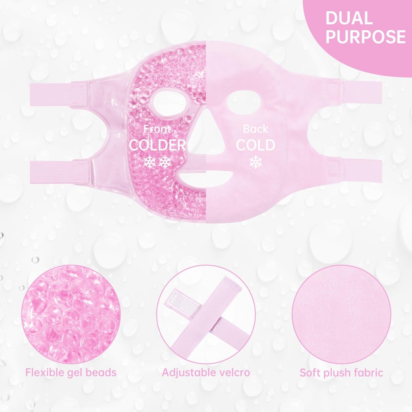 ZNÖCUETÖD Face Eye Mask Ice Pack for Reducing Puffiness, Bags Under Eyes, Puffy Dark Circles, Migraine,Hot/Cold Pack with Soft Plush Backing (Pink #19)