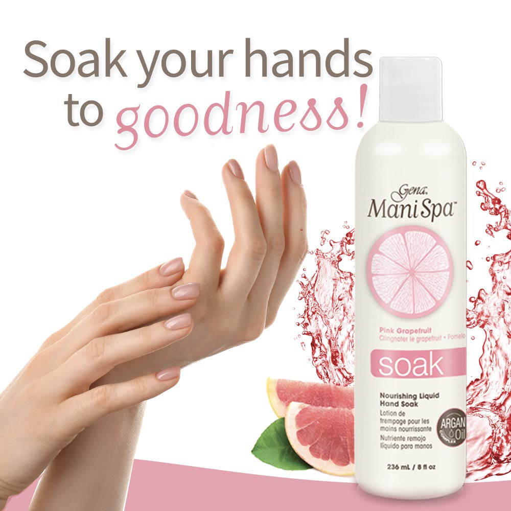 Gena Mani Spa Liquid Hand Soak | Softens, Moisturizes Hands, Nails, and Cuticles For Great Manicure Pre Treatment | Made in the USA |Grapefruit Scent |8 Oz