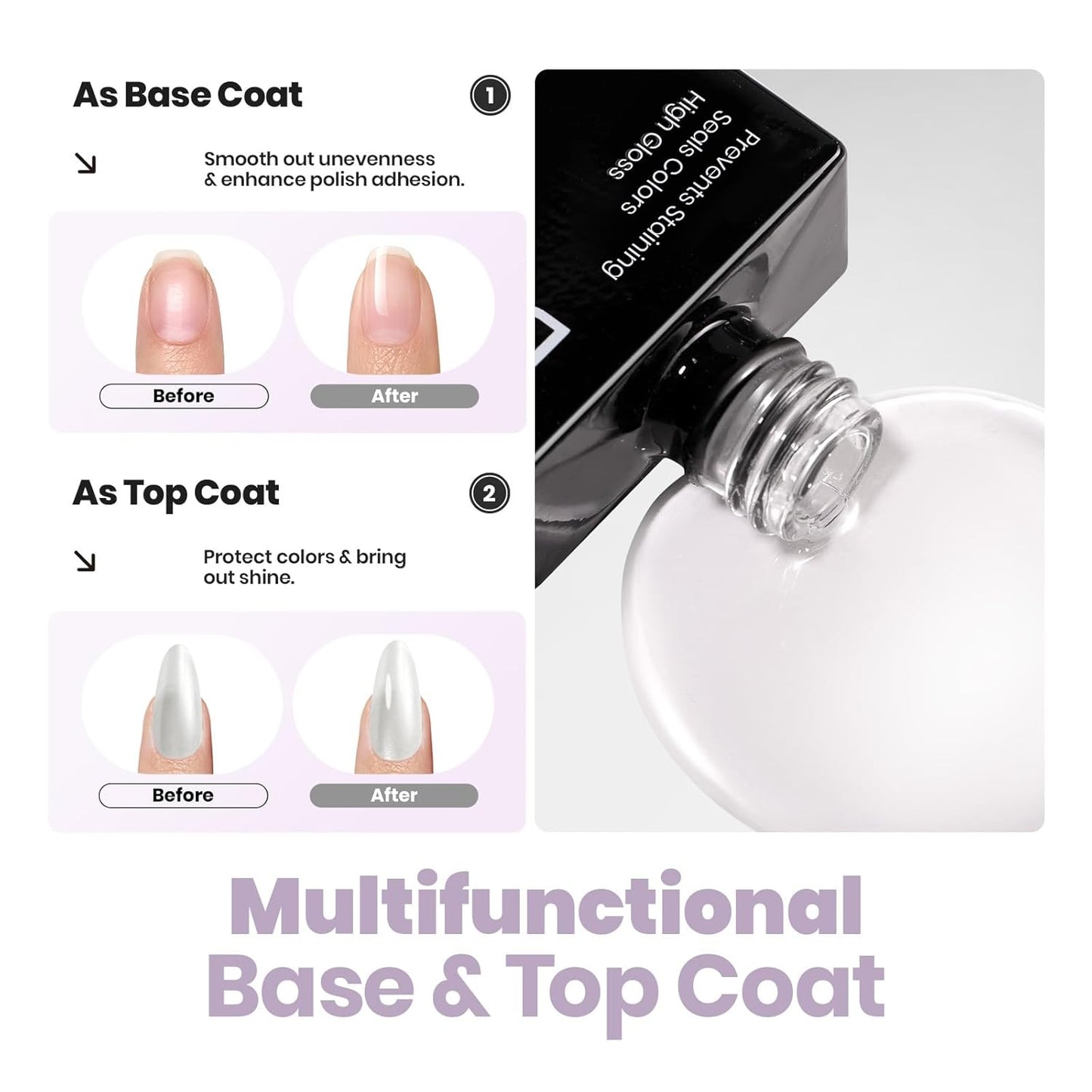 Beetles Pearl White Nail Polish and 2 in 1 Base & Top Coat Set, Fast Drying & Natural Nail Strengthen, Nail Lacquer Shimmer-Like Pearlescent Sheen, No UV Lamp Needed for DIY Nail Art Gifts for Women