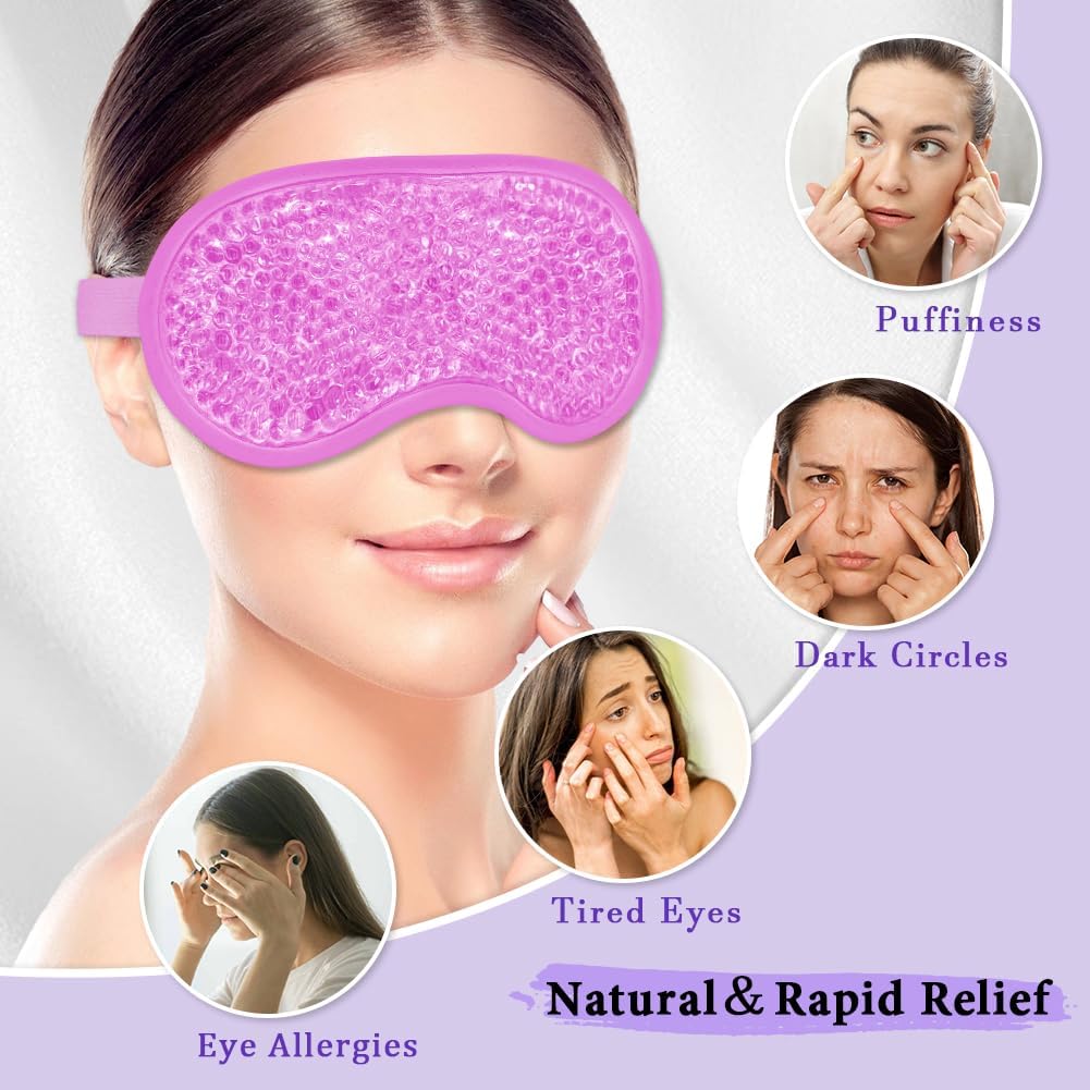 Cooling Eye Mask and Silky Sleep Mask 4 Packs for Man Women for Sleeping Frozen Ice Eye Mask Cold Warm Compress Dark Circles Puffiness Dry Eyes Gifting