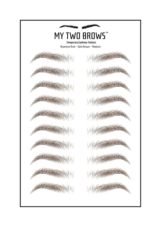 (10 pairs) Dark Brown Temporary Eyebrow Tattoo - Medium Size - Waterproof & Smudgeproof - Assertive Arch Style Eyebrow Stickers - Sheet Lasts up to 30 Days - Won't Work on Existing Brows