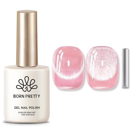 BORN PRETTY Cat Magnetic Eye Gel Nail Polish,Pink Myrtle Glitter Cat Magnetic Gel Nail Polish, Holographic Magnetic Nail Polish for Nail Art Manicure Salon DIY at Home 15ML | alldaygood beauty