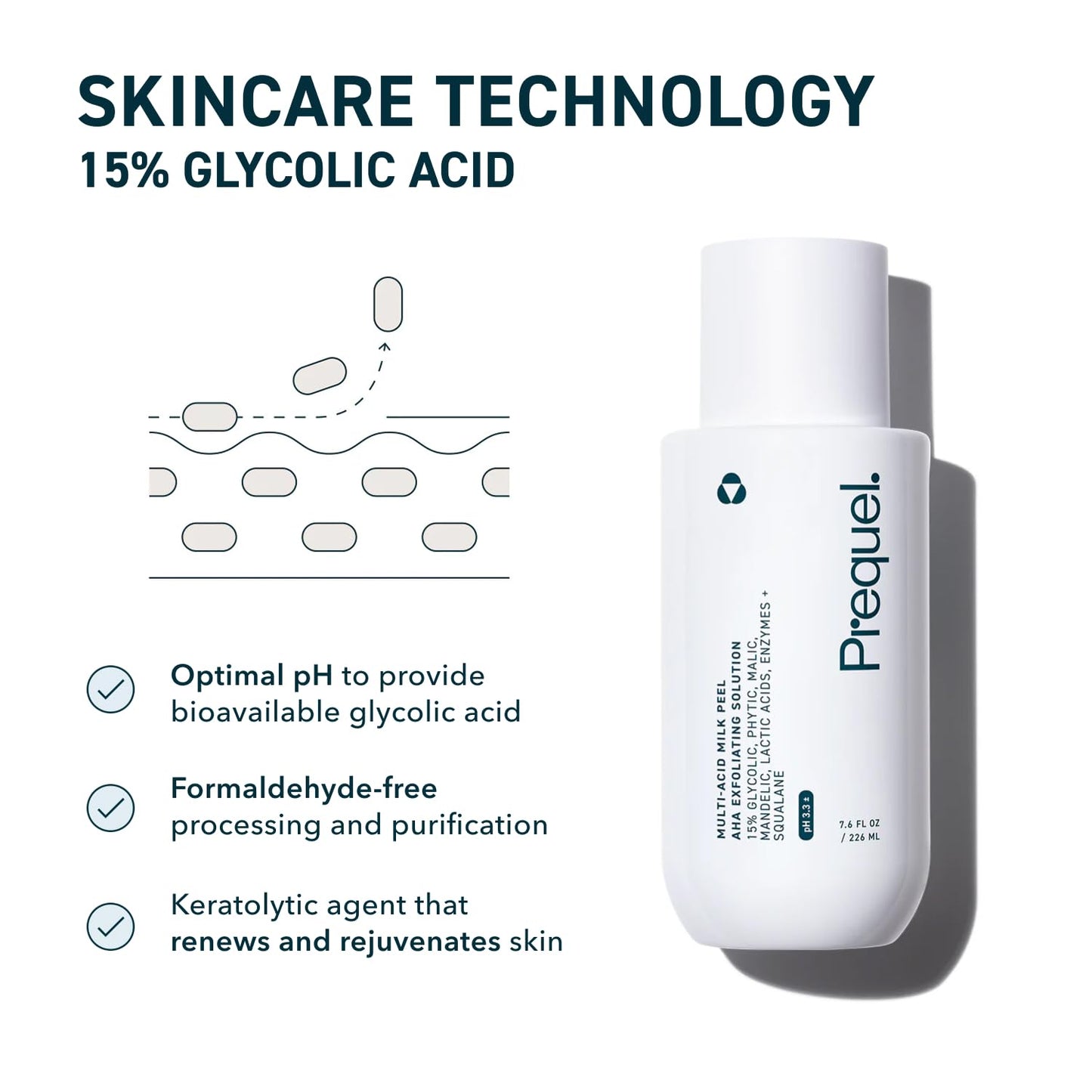 Skin Multi-Acid Milk Peel, Professional Exfoliating Solution. 15% Glycolic Acid Face Peel with Lactic Acid and Enzymes. Hydrating Chemical Exfoliant. Clinical Strength Formula, 7.6oz Bottle.