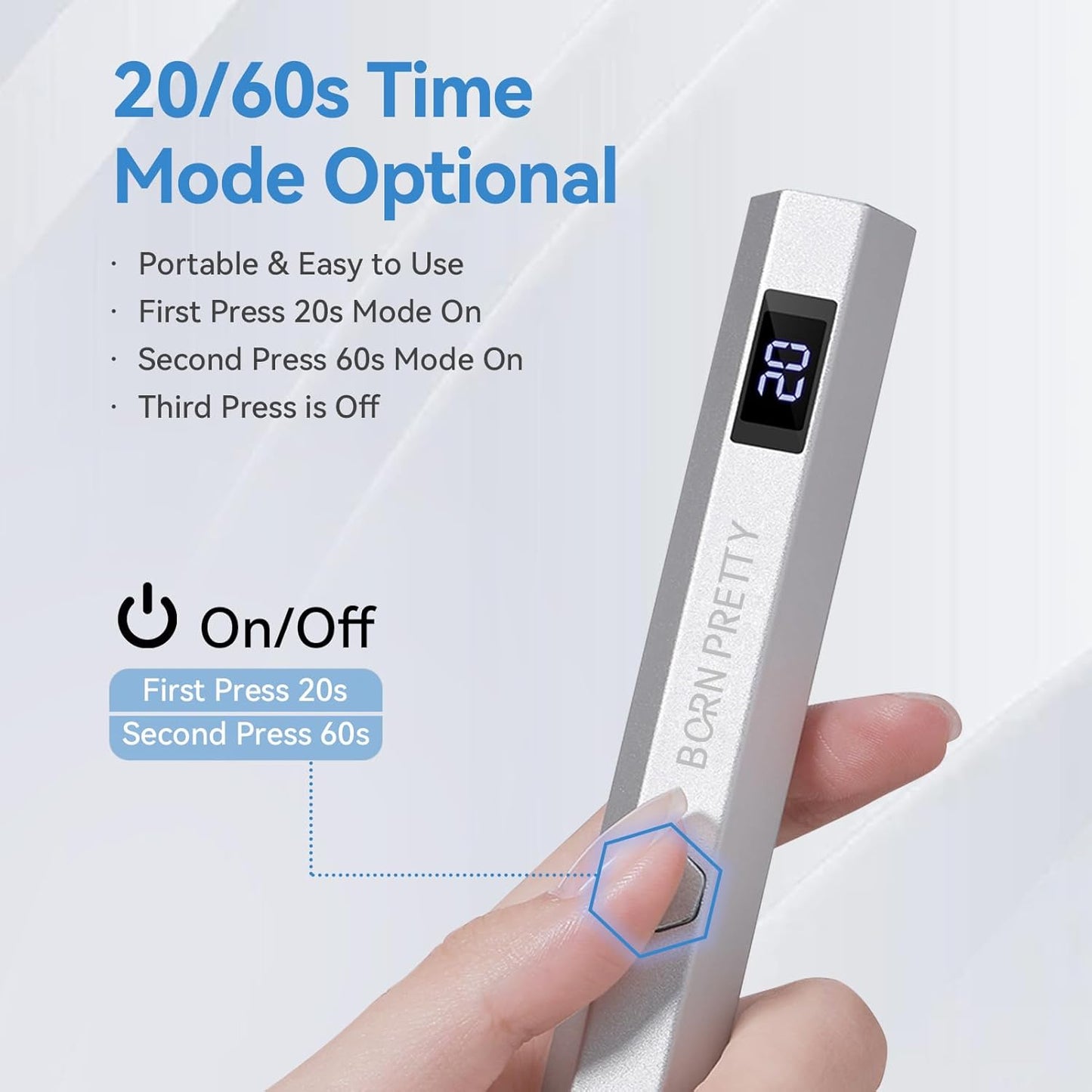 Born Pretty Handheld Magnetic U V Light for Nails, Metal Portable Mini Handheld U V Nail Light, Fast Curing U V Nail Dryer Nail Stamper Magnetic Stand Wireless Handheld LCD Display Screen