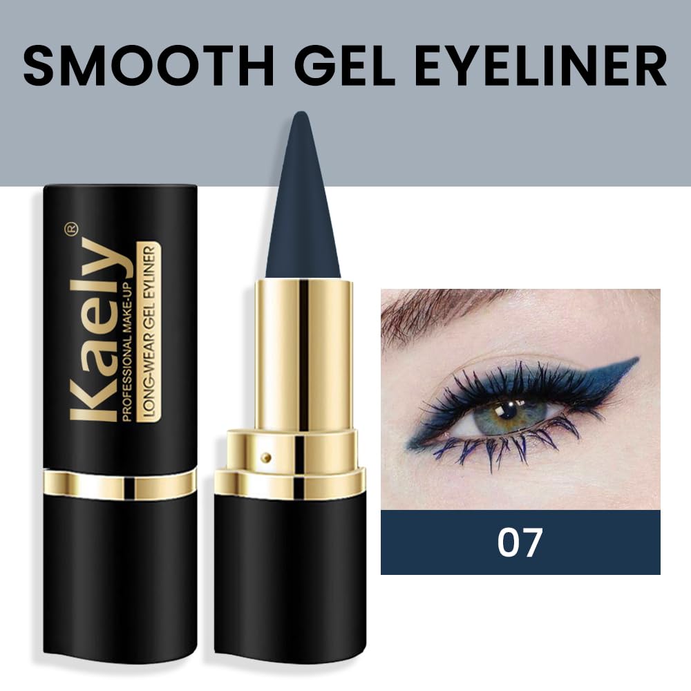 Kaely Dark Blue Gel Eyeliner Pencil,Waterproof Smudge Proof Eye Liner Pen,Cat Eye Goth Halloween Makeup,Eye Black Face Paint Lipstick Crayon,Color Colorful Eyeliner Eyeshadow Stick,07
