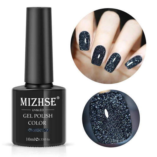 MIZHSE Diamond Gel Nail Polish, Reflective Glitter Dark Blue Gel Polish, Sparkly Shiny Diamond Nail Art Varnish, Soak Off Nail Art Manicure DIY at Home Gift | alldaygood beauty