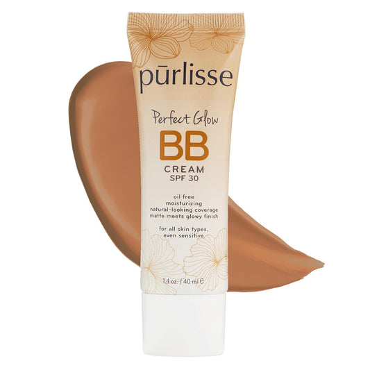pūrlisse Perfect Glow BB Cream with SPF 30 - Matte Meets Dewy Finish - Enriched with Goji & Hawthorn Berry to Help Improve Skin Texture & Radiance - Tan Deep (1.4 oz) | alldaygood beauty