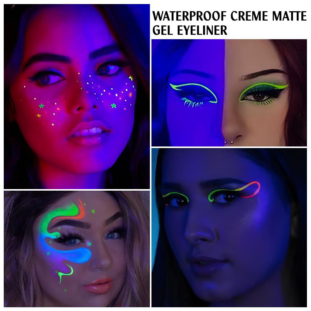 evpct 12 Colors UV Neon Gel Eyeliner Pencil Makeup Set Kit, Rainbow Halloween Colored Colorful Gel Eyeliners Pen Glow in Dark, Waterproof Long Lasting for Painting Delineador de ojos líquido de neón