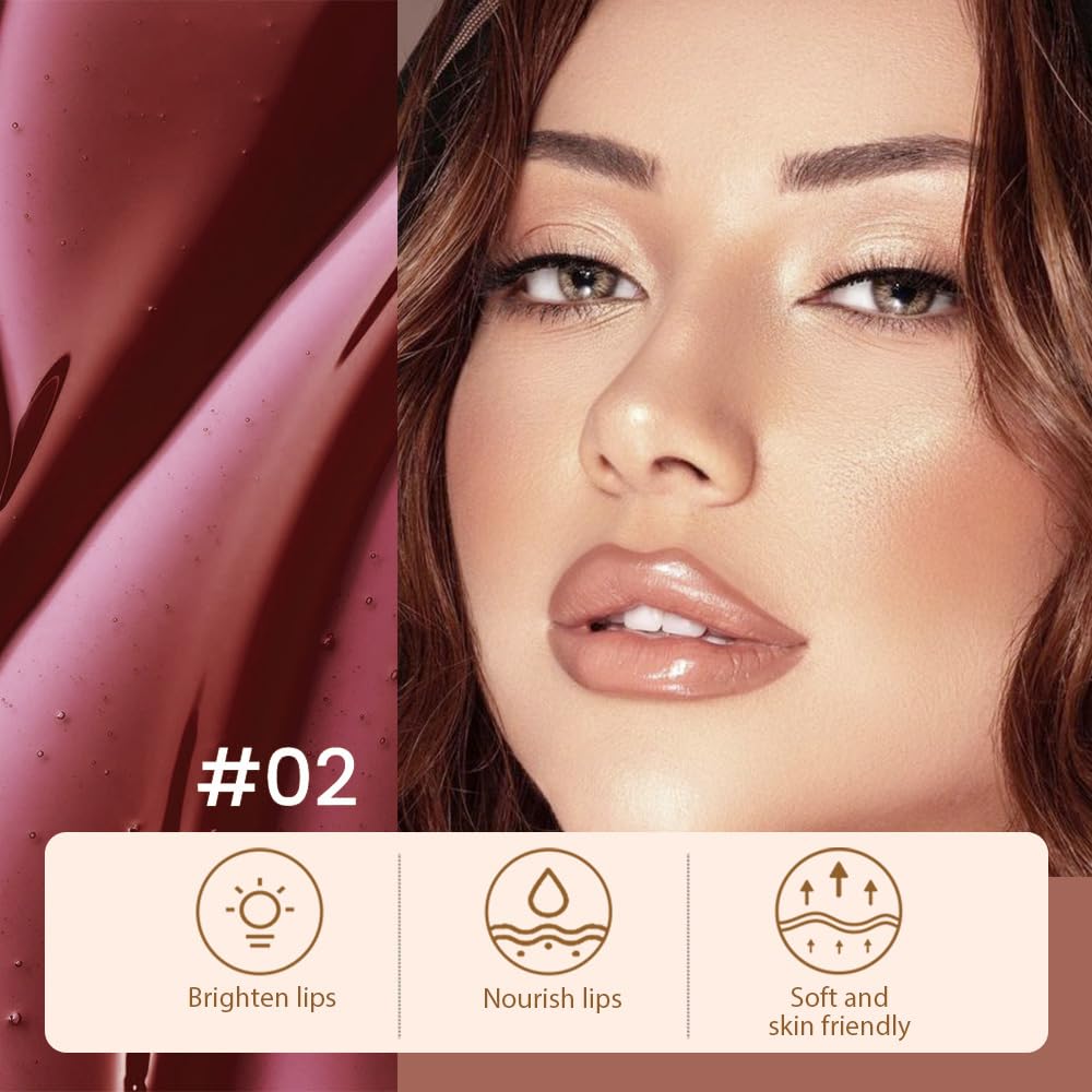 2 Pcs Matte Liquid Lip Stain Peel Off Lip Liner, Long Lasting Lip Tattoo, Waterproof & Transfer-Proof Lip Liner Peel Off Lip Gloss for All Skin Types. 0.12 fl oz #02+#06