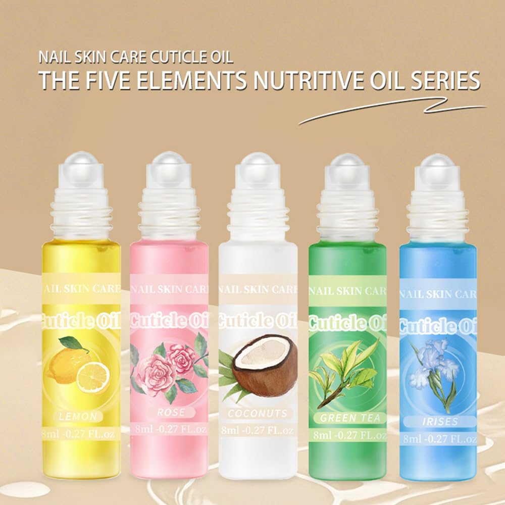 5pcs Cuticle Oil Roller Nourishing Moisturizing Roll On Cuticle Oil for Convenient Portable Nail Rollerball for On the Go Hydration and Care