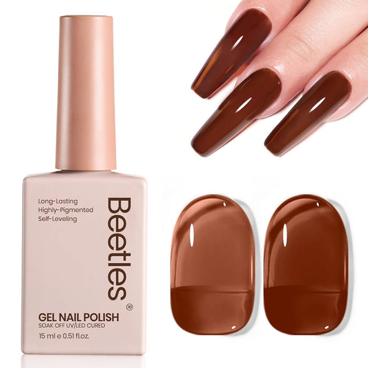 Beetles Brown Gel Nail Polish - 15ML Mocha Brown Jelly Natural Fall Gel Polish Nail Concealer Sheer Translucent Effect Soak Off UV Mocha Mist Collection French Nail Art Manicure Gift for Women | alldaygood beauty