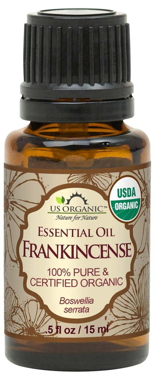 US Organic 100% Pure Frankincense Essential Oil, USDA Certified Organic, Steam Distilled, Boswellia serrata, Sourced from India, Topically or in Diffuser, Perfect for Aging or All Skin Type (15 ml) | alldaygood beauty