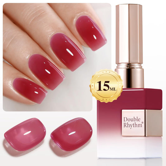 Double Rhythm 0.50 OZ Translucent Gel Polish Same Color Same Bottle Sheer Pastel Neutral Natural Milky 15 ML Jelly UV Nail Art DIY at Home (Dark Rose Red-A1514) | alldaygood beauty