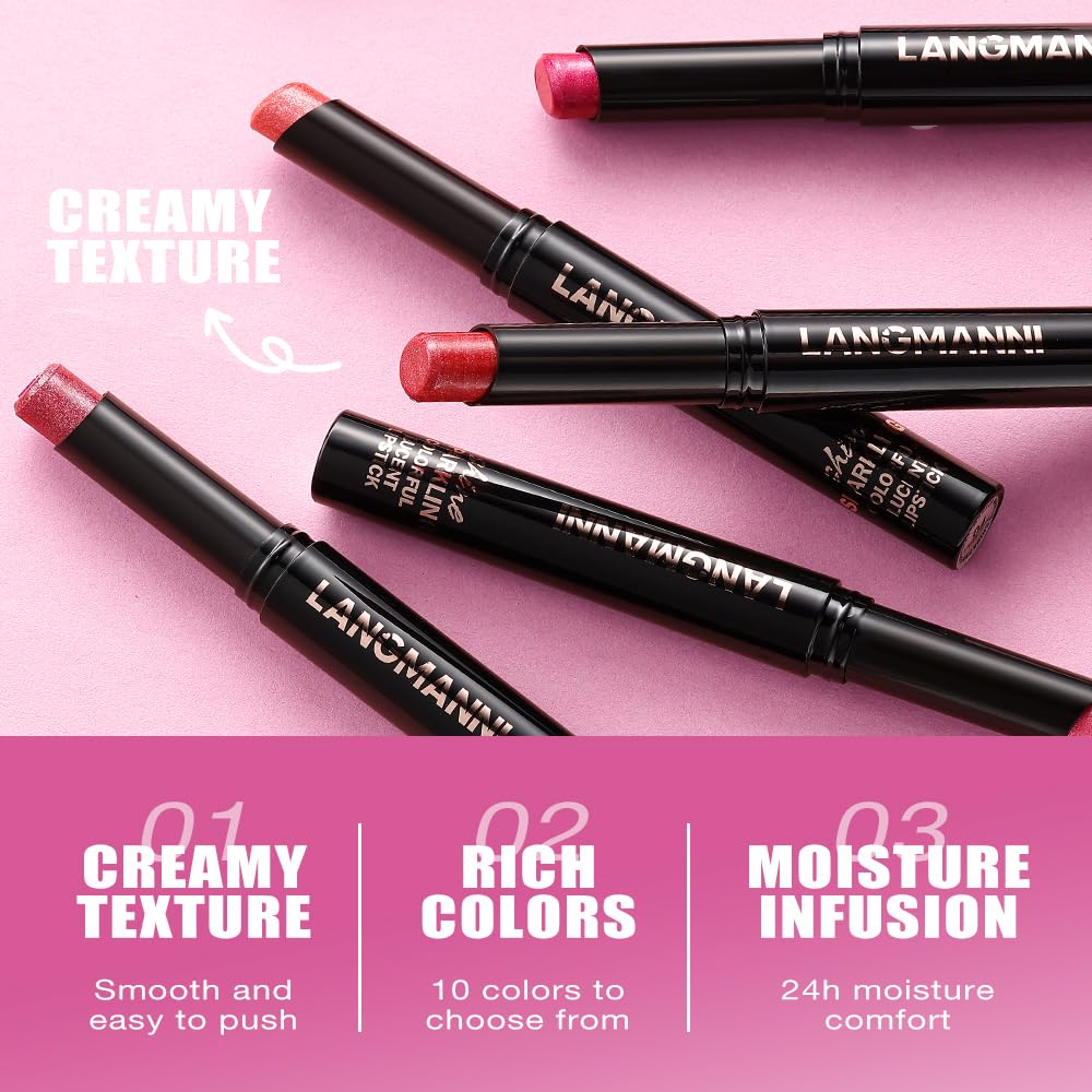 Jolilab 4pcs Sparkling Lipstick Set, Diamond Shiny Bold Glow Goth Lipstick for Women Girls, Non-sticky, Waterproof, Moisturizing, Metallic Shine, Long Lasting