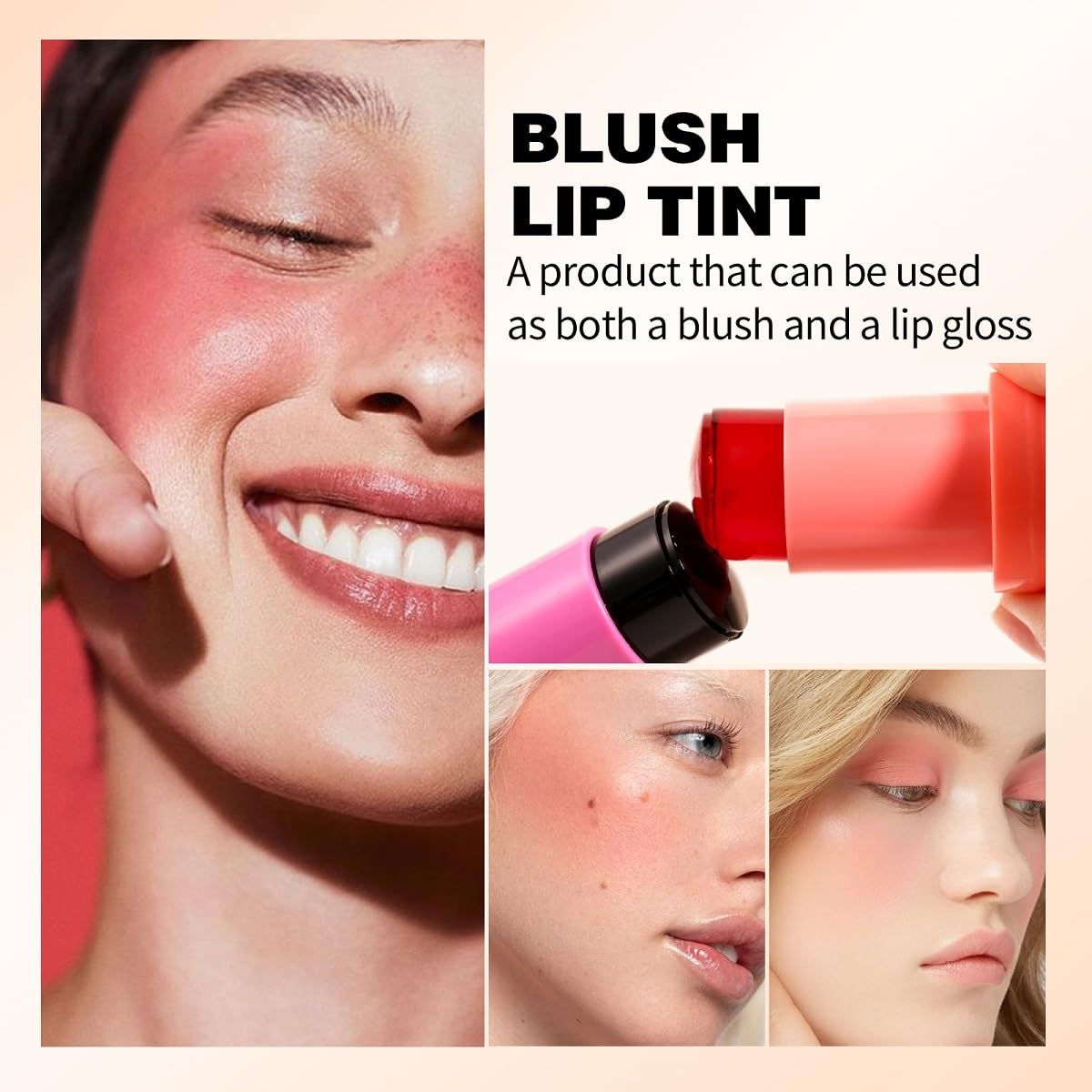 Milk Jelly Blush Stick, Lip and Cheek Makeup Cooling Water Jelly Tint,Vegan & Cruelty Free. (Coral)