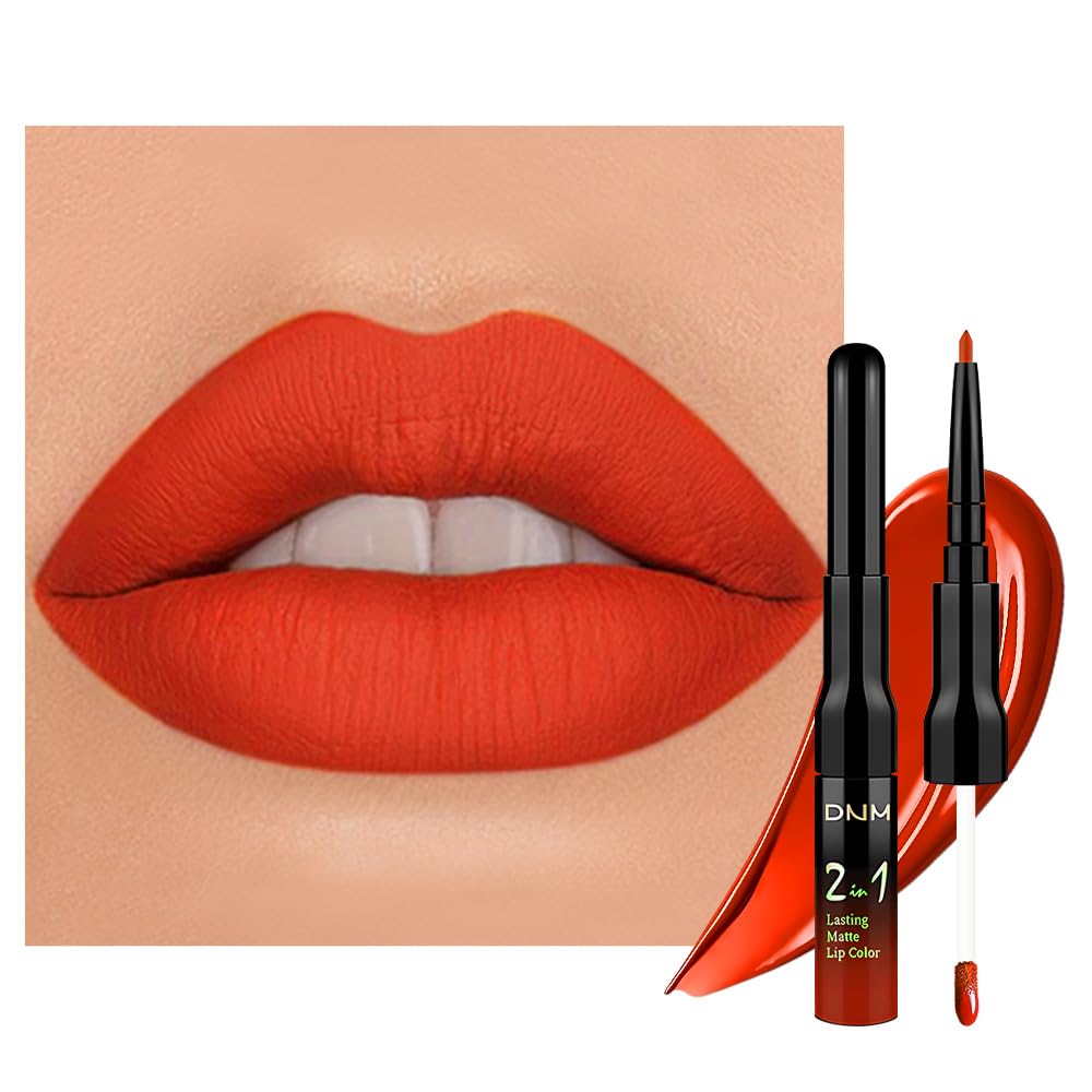 evpct 1Pcs Orange Red Matte Lip Liner & Liquid Lipstick Stain Makeup Set for Women, Orange Red Lip Liner Stain Long Lasting Waterproof Smudge Proof, Cruelty Free Lip Stick Makeup 24 hours originale 54