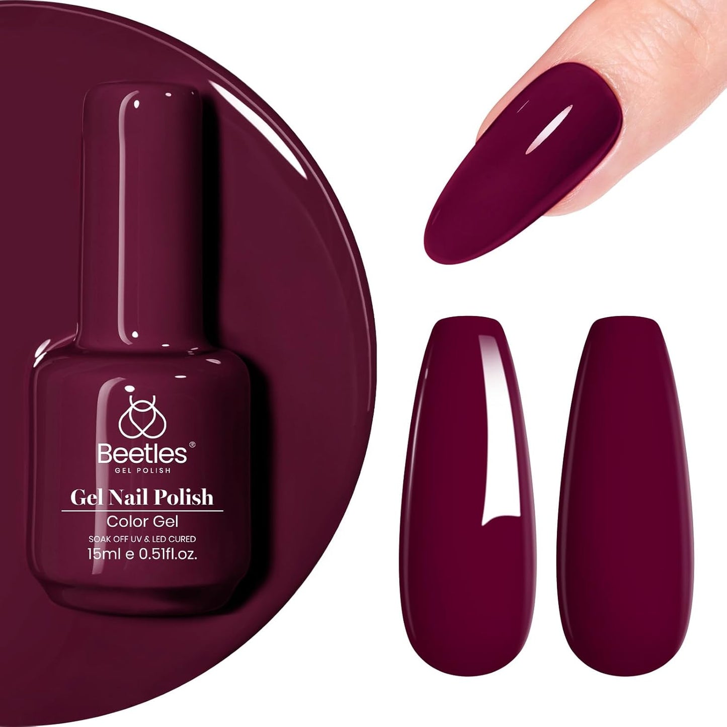 Beetles Dark Red Gel Nail Polish 15 ml Burgundy Red Gel Polish Cherry Wine Purple Color Soak Off LED UV Lamp DIY Art Design Salon Mellow Plum Fall Nail Polish for Women