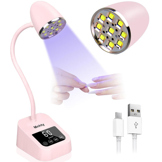U V LED Nail Lamp, Goose Neck Flash Cure Lamp 27W Rechargeable Mini U V Light for Gel Nails, Cordless Flash Cure Light with 3 Timers&Sensor, Fast Curing Gooseneck Lamps for Gel X, Pink | alldaygood beauty