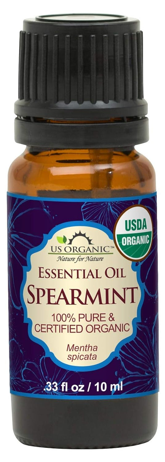 US Organic 100% Pure Spearmint Essential Oil - USDA Certified Organic, Steam Distilled - W/Euro droppers (More Size Variations Available) (10 ml / .33 fl oz) | alldaygood beauty