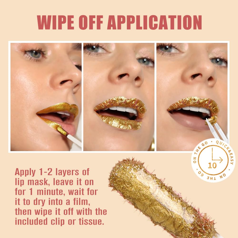 2025 New 24K Gold Liquid Lip Gloss Peel Off Lip Stain Tattoo with Tweezer, Brownish Red Lips Stain Peel Off Masque, Long Lasting Waterproof Lip Tint Stain,Transfer-proof for All Skin Types 02#