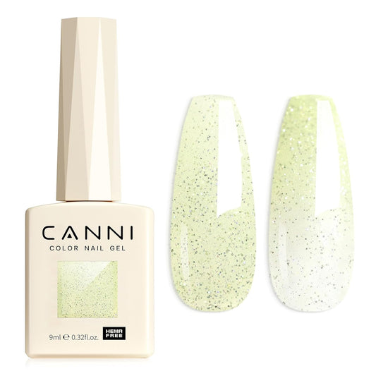 CANNI 1 Pcs Glitter Green Gel Nail Polish, Shimmer Sparkly Light Green Colors Gel Polish Soak Off Led Nail Art Gel Manicure Salon DIY | alldaygood beauty