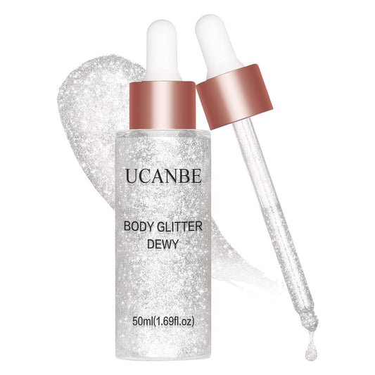 UCANBE Highlighter Makeup Drops Body Glitter Dewy Liquid Face Glow Shimmer for Women Holographic Luminizer Sparkles for Face (Silver Fairy White - 02) | alldaygood beauty