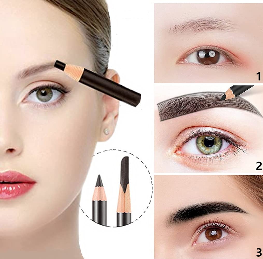 Go Ho 12 PCS Black Eyebrow Eyeliner Pencils,Sweatproof Eyebrow Pencil,Long-lasting Nice Color Eye Brow Gel Pen Makeup Brow Tint Sticks（Black）