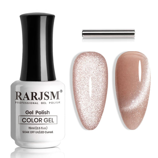 RARJSM Magnetic Cat Eye Gel Nail Polish Rose Gold Silver Glitter 15ml 9D Cateye Galaxy Universal Shimmer Velvet Ice Gel Polish Single Bottle with Magnet Stick UV LED Curing Require Soak Off Home Salon | alldaygood beauty